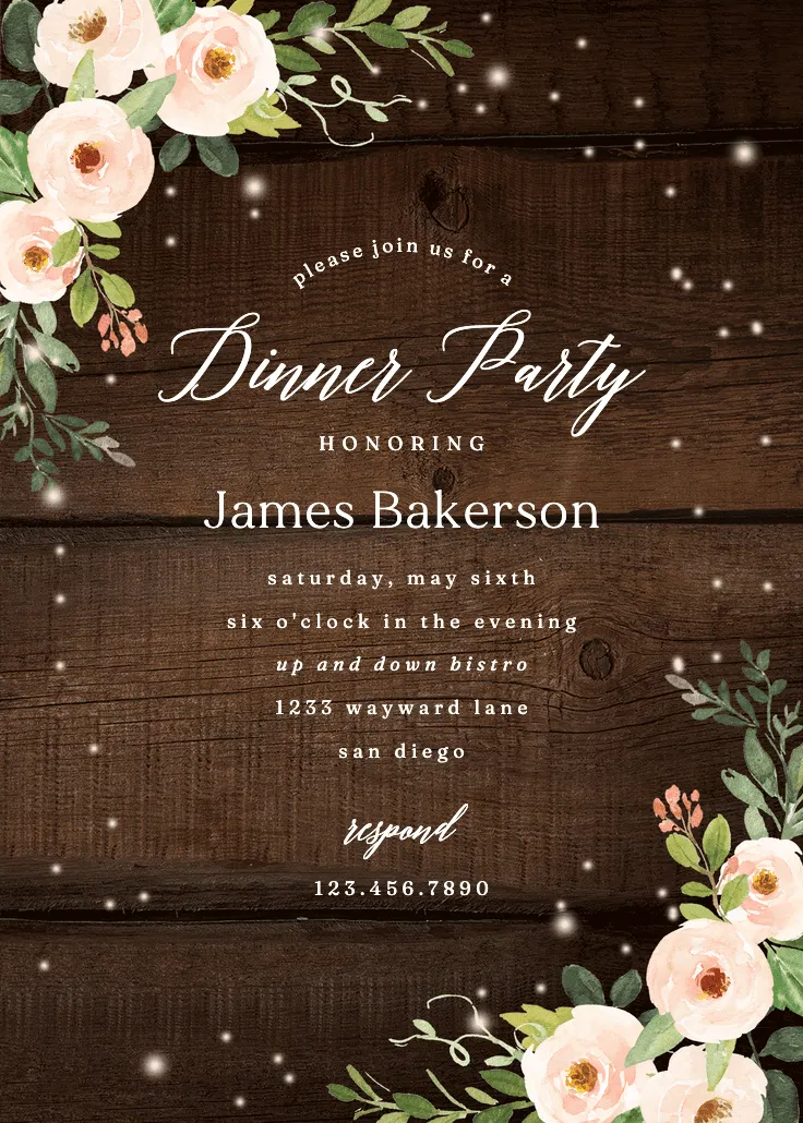 Sparkling rustic floral - akşam yemeği davetiyesi